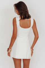 High Tide Buttoned Textured Mini Dress White