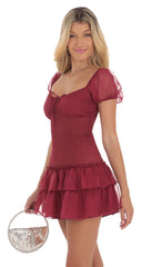 Smocked Ruffle Dress in Maroon