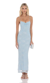Lace Contour Maxi Dress in Light Blue