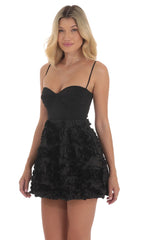 Textured Rose A-line Dress in Black