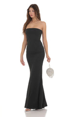 Back Bow Strapless Maxi Dress in Black