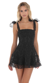 Motif Pattern A-line Dress in Black