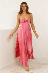 Vibes Are Priceless Strapless Satin Pleated Maxi Dress