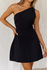 With Flair One Shoulder Mini Dress Black