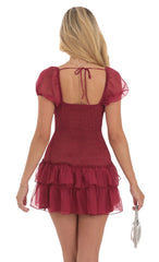 Smocked Ruffle Dress in Maroon