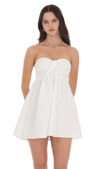 Textured Floral Babydoll Dress in White