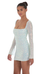 Knit Sequin Long Sleeve Dress in Blue