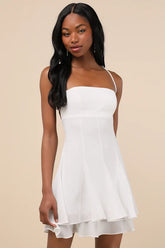 Perfected Sweetness White Pleated Tiered Mini Dress
