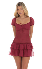 Smocked Ruffle Dress in Maroon