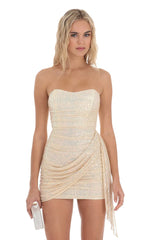 Strapless Sequin Tassel Corset Dress in Champagne