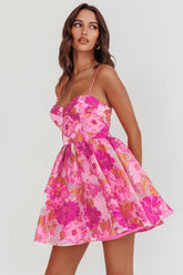 Belle Enchante Cami Strap Jacquard Mini Dress Pink