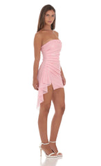Sequin Side Ruched Strapless Dress in Pink