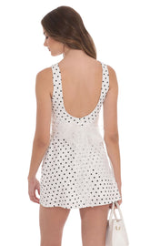 Polka Dot High Neck Back Bow Dress in White