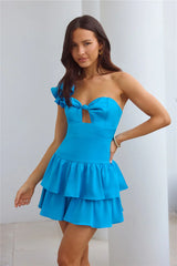 Dazzle Me One Shoulder Satin Mini Dress Blue