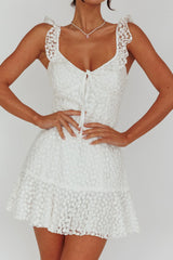Shenay Ruffle Strap Embroidered Mini Dress White