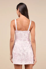 Shine for Us Shiny Rose Pink Tropical Jacquard Mini Dress