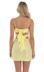 Sequin Front Twist Bodycon Dress in Yellow