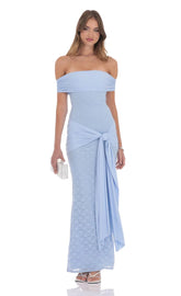 Lace Tassel Wrap Maxi Dress in Sky Blue