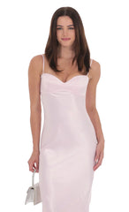 Satin Back Tie Maxi Dress in Pink