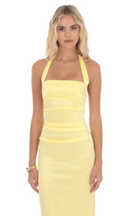Satin Halter Maxi Dress in Yellow