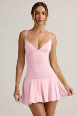 Modal Ruched A-Line Mini Dress in Baby Pink