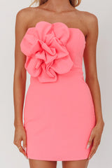 Karoline 3D Flower Strapless Mini Dress Pink