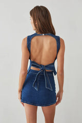 Maggie Denim Open Back Top