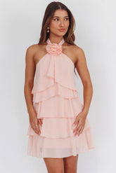 Southern Belles Halterneck Ruffle Mini Dress Pink