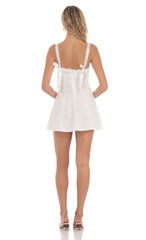 Ribbon Embroidered Floral Dress in White