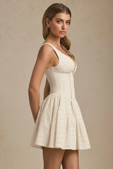 Broderie Anglaise Bow-Detail A-Line Mini Dress in Ivory