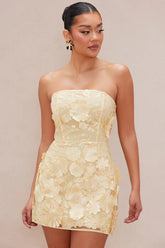 Marcella Embroidered A-Line Mini Dress - Yellow