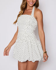 Rory Polka Dot Bubble Hem Halter Mini Dress