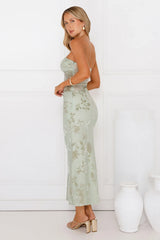 Style Too Good Strapless Mesh Maxi Dress Sage