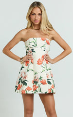 Catharine Mini Dress Strapless A Line Dress in Rustic Floral