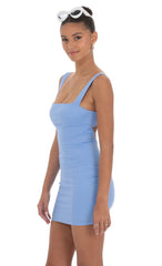 Square Neck Bodycon Dress in Blue