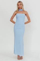 Truth Be Told Reverse Halter Maxi Dress Blue