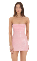 Sequin Strapless Corset Dress in Pink