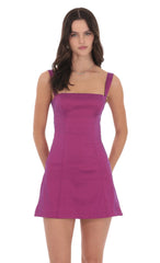 Duo Chrome Back Bow Bodycon Dress in Pink Purple