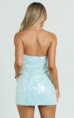 Rhonda Mini Dress Strapless Sequin Dress in Pale Blue