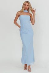 Truth Be Told Reverse Halter Maxi Dress Blue