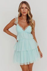 Sorbet Sky Tiered Tulle Mini Dress Mint