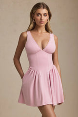 Scallop-Trim A-Line Mini Dress in Soft Pink