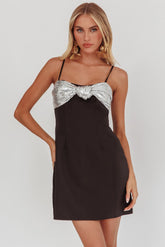 Sweet Caroline Sequin Twist Mini Dress Black/Silver