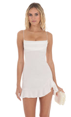 Ruffled Slit Dress in White