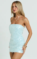 Rhonda Mini Dress Strapless Sequin Dress in Pale Blue