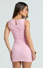 Eira Mini Dress Lace Boat Neck Bodycon Dress in Pink