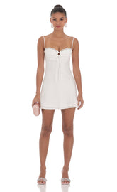 Satin Open Back Dress in White