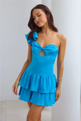 Dazzle Me One Shoulder Satin Mini Dress Blue