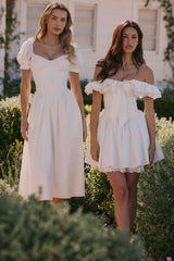 White Cotton Off Shoulder Corset Mini Dress