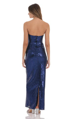 Sequin Twist Cutout Maxi Dress in Navy